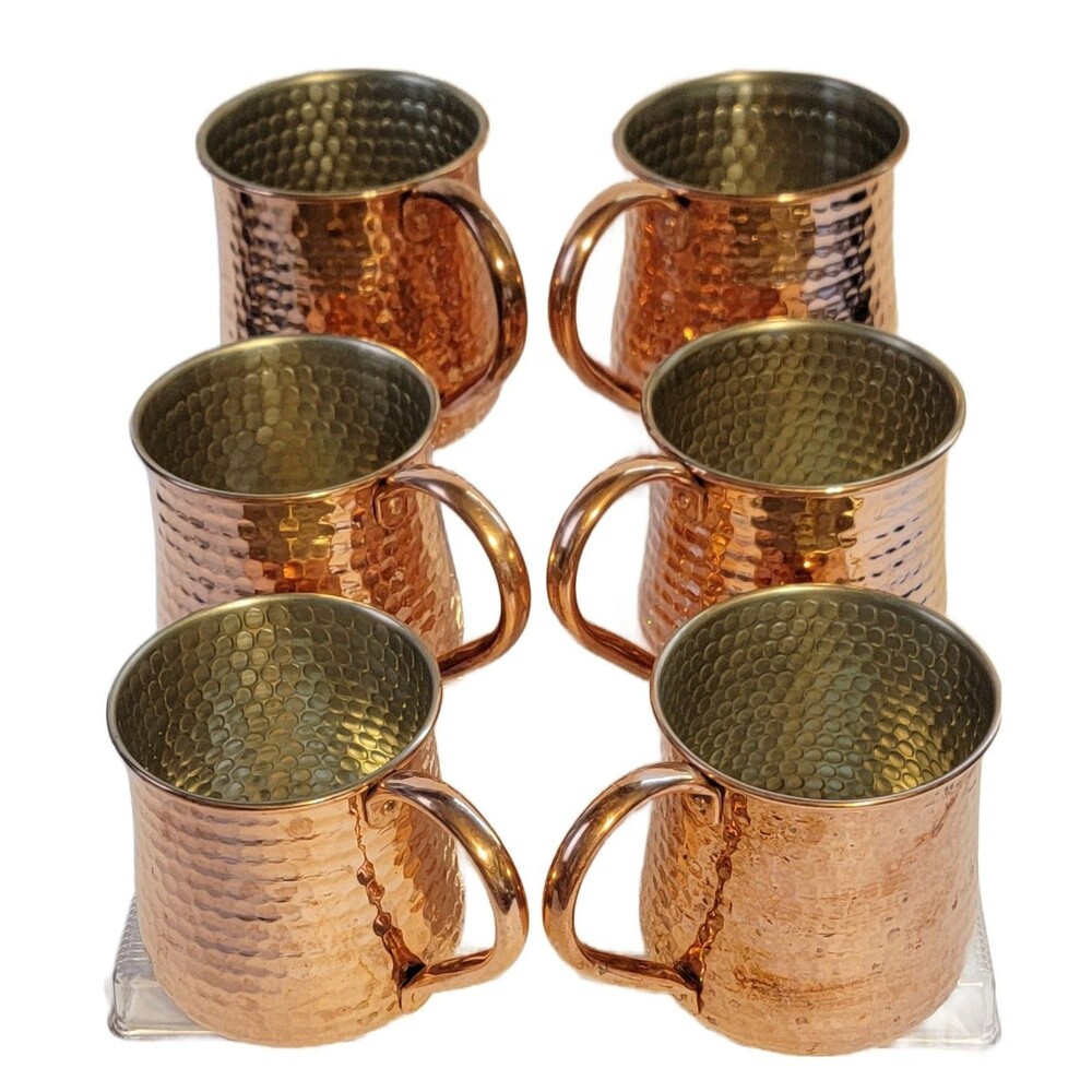 Set of 6 Williams Sonoma Hammered Copper Moscow Mule Mugs/Cups Height 3 5/8''